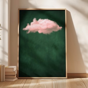 Emerald Green Pink Cloud Print · Emerald Green Wall Art · Abstract Art Print · Minimalist Wall Art · Maximalist Decor · Dark Green Wall Art