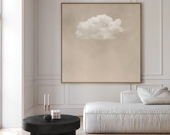 Arte de parede com nuvens quadradas, impressão em tela, impressão de arte abstrata bege, minimalista, arte de parede grande, decoração de sala de estar, arte de parede emoldurada, neutro