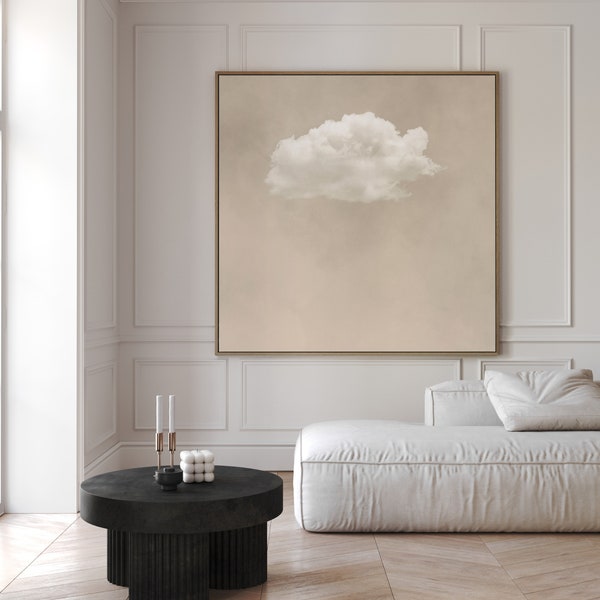 Square Cloud Wall Art, Canvas Print, Beige Abstract Art Print, Minimalist, Large Wall Art, Living Room Decor, Framed Wall Art, Neutral