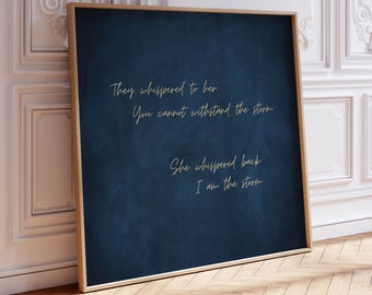 I am the Storm Wall Art, Dark Blue Square Print, Large Living Room Decor, Quote, Best Friend Gift, Minimalist Gift for Her, Feminist Art