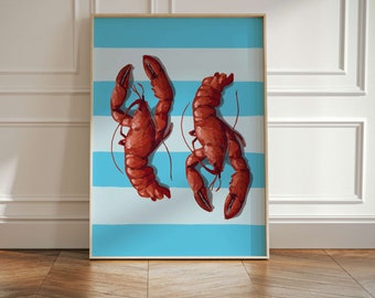 Lobster Print Wall Art, Food & Drink, Kitchen Wall Decor, Sea Food, Dining Room, Blue, French Decor, Cottagecore, Illustration, You're My
