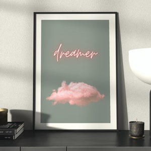 Sage Green Cloud Dreamer Print · Pink and Green Wall Art · Sage Green Decor · Cloud Poster · Bedroom Wall Art · Above Bed Decor · Room