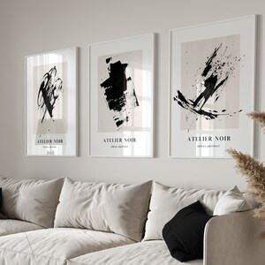Black Beige Abstract Wall Art, Set of 3 Prints, Minimalist Poster ...