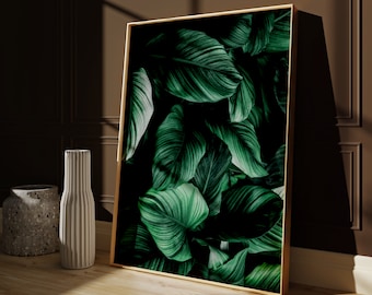 Botanical Wall Art · Tropical Art · Emerald Green Art · Palm Leaves · Maximalist Decor · Dark Home Decor · Dark Green Wall Art, Nature Print