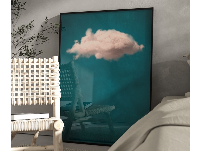 Teal Cloud Wall Art, Set of 3 Prints, Blush Pink, Gallery Wall, Minimalist Maximalist Decor, Living Room, Bedroom, Above Bed, Large, Surreal image 4