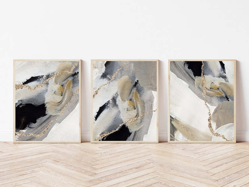 Beige Black and Gold Abstract Art · Set of 3 Prints · Gallery Wall Set ...