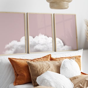 Lot de 3 estampes nuages roses · Décoration rose poudré, au-dessus du lit, décoration de chambre à coucher, affiche nuage, art mural minimaliste, décoration Japandi, salon