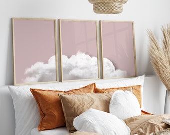 Set of 3 Pink Cloud Prints · Blush Pink Decor, Above Bed Decor, Bedroom Decor, Cloud Poster, Minimalist Wall Art, Japandi Decor, Living Room