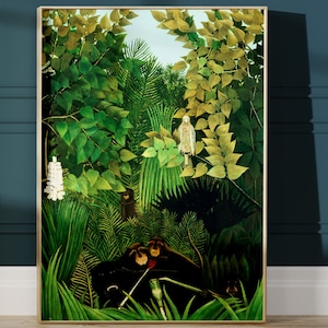 Stampa Henri Rousseau, Merry Jesters, Rousseau Jungle, Botanical Wall Art, Emerald Green, Tropical, Large Wall Art, Maximalist Decor, Poster