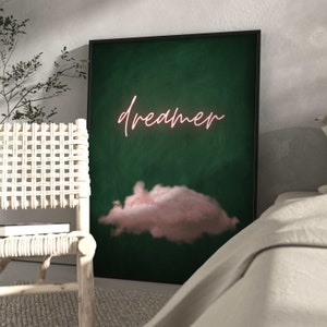 Emerald Green Cloud Dreamer Print · Emerald Green Decor · Abstract Art Print · Entrepreneur Art · Pink Wall Art · Office Decor · Girl Boss