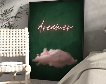 Emerald Green Cloud Dreamer Print · Emerald Green Decor · Abstract Art Print · Entrepreneur Art · Pink Wall Art · Office Decor · Girl Boss