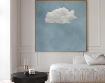 Blaue Wolke Leinwand-Wandkunst, quadratischer Leinwanddruck, abstrakter Kunstdruck, minimalistisch, große Wandkunst, Wohn- und Wohnzimmerdekoration, gerahmte Kunst, Himmel