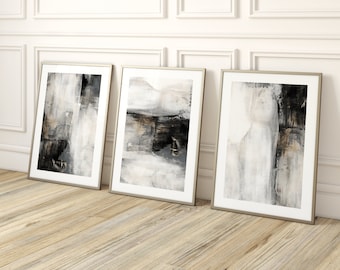 Black and White Abstract Wall Art · Set of 3 Prints · Gallery Wall Set · Neutral Wall Art · Living Room Decor, Bedroom · Triptych Painting