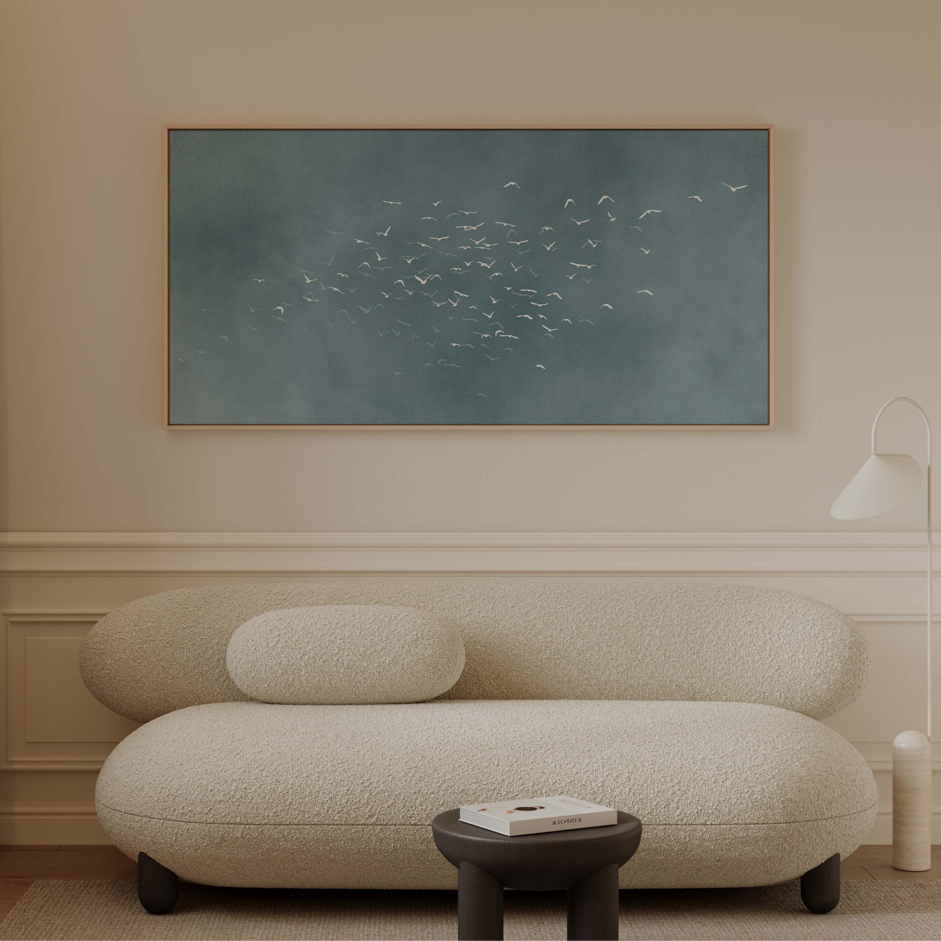 Sky Blue Birds Panoramic Canvas, Large Framed Horizontal Wall Art ...