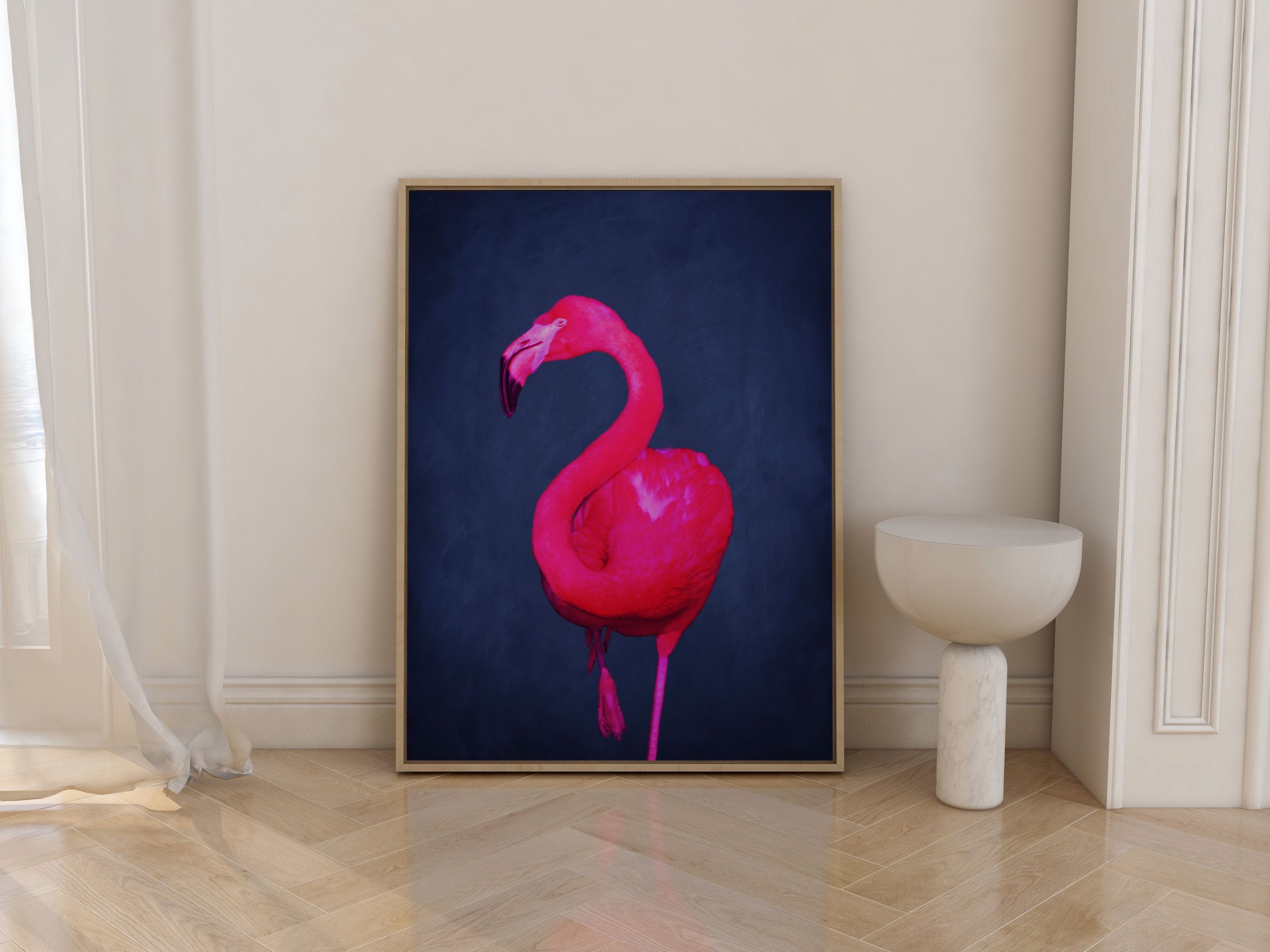 Indigo Bright Pink Flamingo Wall Art Print Neon Pink Flamingo Poster,  Maximalist Decor, Large Wall Art, Eclectic Decor, Living Room, Blue - Etsy