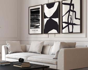 Black and White Wall Art ,Set of 3 Prints, Abstract Art, Modern Minimalist Wall Art, Gallery Wall Set, Living Room Decor, Japandi, Scandi