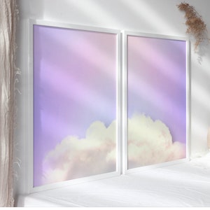 Aura Poster Cloud Set de 2 grabados, arte abstracto rosa y púrpura, arte minimalista de la pared, arte degradado, dormitorio, decoración sobre la cama, arte de la pared de la guardería