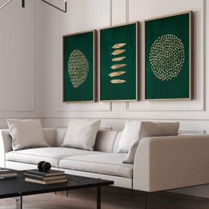 Emerald Green and Gold Wall Art · Set of 3 Prints · Abstract Art · Dark Green Wall Art · Gallery Wall Set · Minimalist Wall Art · Decor