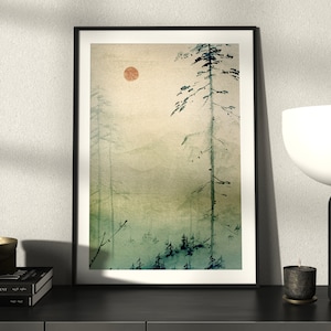 Japanese Wall Art · Japanese Art Print · Japandi Decor · Mountain Wall Art · Minimalist Wall Art · Landscape, Green Wall Art, Japandi Decor