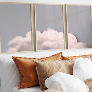 Set of 3 Cloud Wall Art Prints, Pink and Grey, Above Bed Decor, Bedroom Decor, Poster, Minimalist Wall Art, Japandi, Living Room, Large
