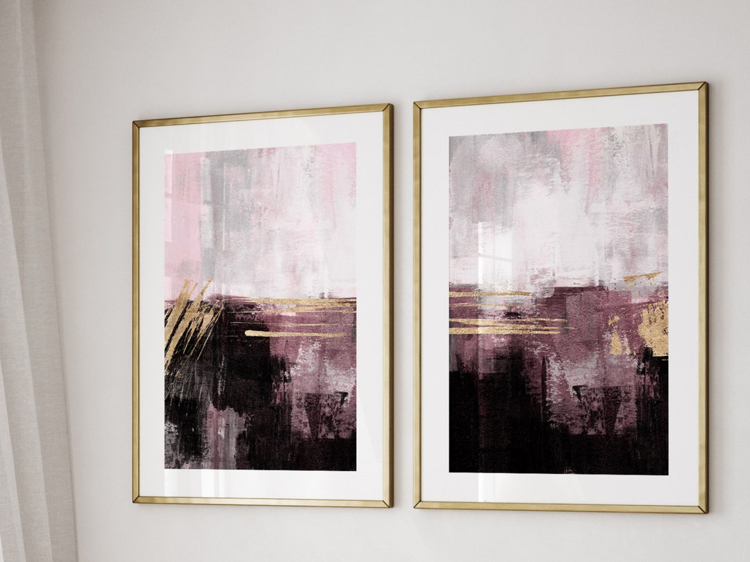 Pink and Gold Abstract Art Prints · Set of 2 Prints · Pink Wall Art ...