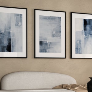 Blue Abstract Wall Art Prints, Set of 3 Prints, Minimalist Wall Art ...