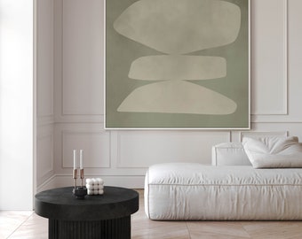 Sage Green Abstract Canvas Wall Art, Square Print, Abstract Art, Minimalist, Large Wall Art, Living Room Decor, Framed Wall Art, Geometric