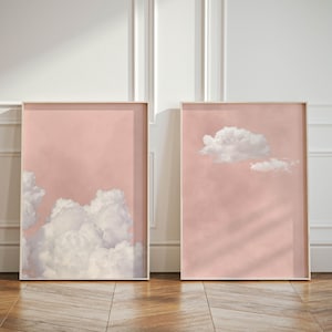 Blush Pink Cloud Wall Art, Set of 2 Prints, Abstract Art, Wall Decor Over the Bed, Large Living Room Decor, Sky Art, Pastel Room Decor