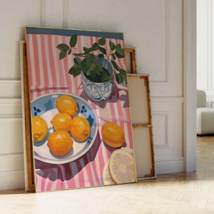 Oranges Wall Art Print, Colorful Wall Art, Painting, Kitchen Wall Decor, Dining Room, Large, Blue French Decor, Cottagecore, Farmhouse decor