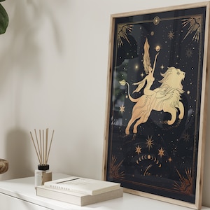 Leo Zodiac Art Print Black and Gold · Leo Gifts · Zodiac Print · Astrology Wall Art, Birthday Gift, Best Friend Gift, Room Decor Leo Poster