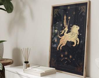 Leo Zodiac Art Print Black and Gold · Leo Gifts · Zodiac Print · Astrology Wall Art, Birthday Gift, Best Friend Gift, Room Decor Leo Poster