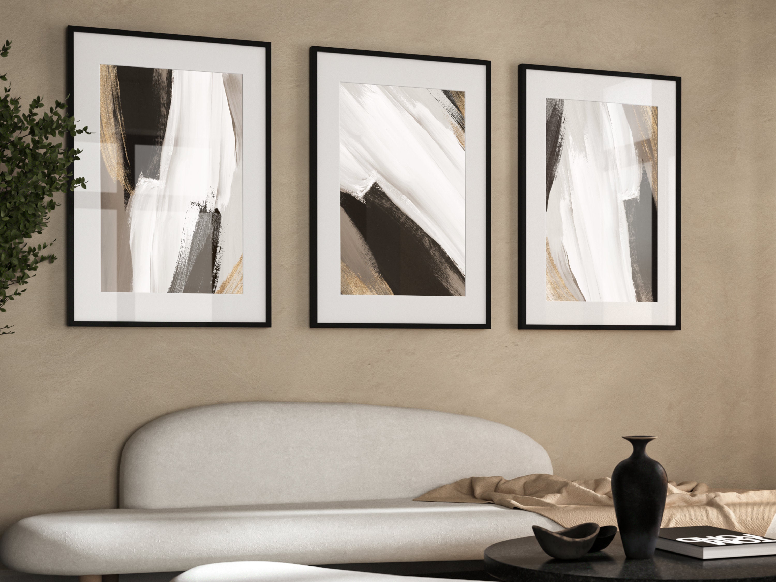Black and Gold Wall Art Set of 3 Prints Black and Beige Wall Art Abstract  Art Minimalist Wall Art Gallery Wall Set Living Room Decor 