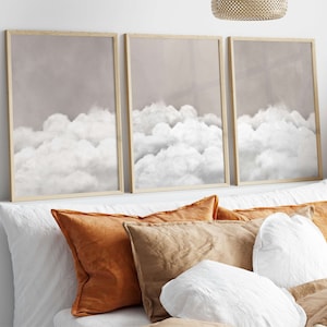 Bedroom Wall Art Over the Bed, Cloud Art, Set of 3 Prints, Above Bed Decor, Beige Wall Art, Bedroom Wall Decor, Neutral Wall Art, White