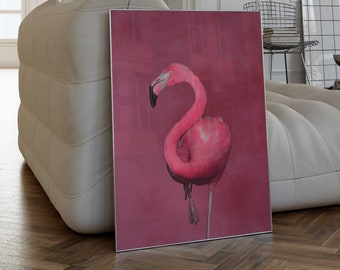 Pink Flamingo Wall Art Print, Colourful Wall Art, Flamingo Poster, Large Wall Art, Maximalist Decor, Living Room Decor, Maximalist Decor,