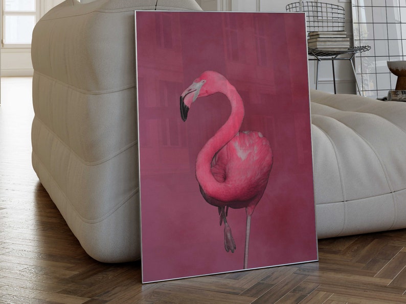 Berry Pink Flamingo Wall Art Print, Colorful Wall Art, Flamingo Poster, Large Wall Art, Maximalist Decor, Living Room Decor, Eclectic image 3