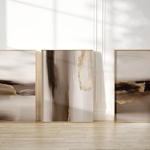 Gold And Brown Set of 3 Prints · Abstract Art · Gallery Wall Set · Earth Tone Decor · Gold Wall Art · Minimalist Wall · Living Room Decor