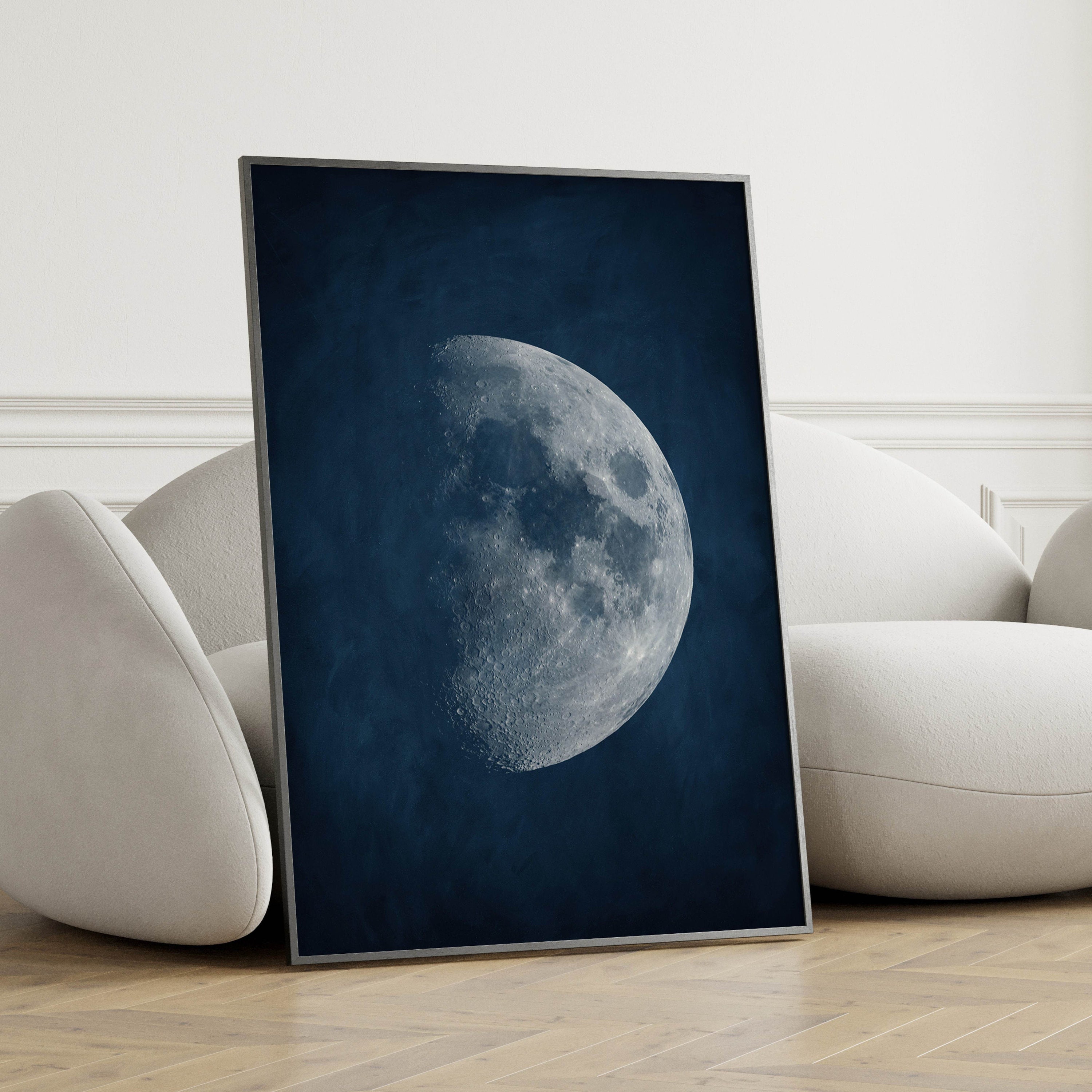 Blue Moon Wall Art Print, Dark Blue Indigo, Moon Poster, Celestial ...