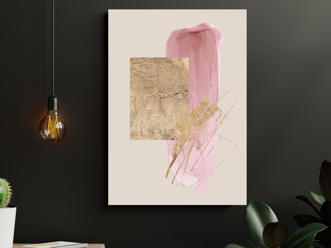Pink and Gold Wall Art Abstract Art Gold Wall Art Minimalist Wall Art