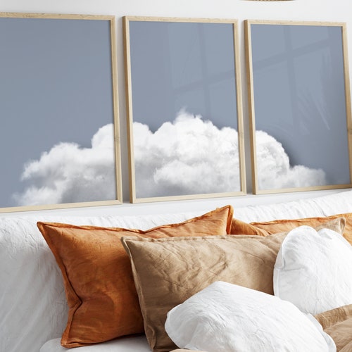 Set of 3 Blue Cloud Prints Above Bed Decor Bedroom Decor Etsy