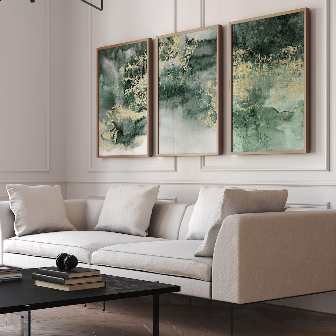 Green and Gold Wall Art Set of 3 · Gallery Wall Set · Modern Wall Art ...