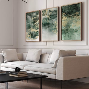 Grün und Gold Wandkunst 3er Set · Moderne Wandkunst · Aquarell Kunstdruck · Abstrakte Kunst · Salbeigrün Dekor · Minimalistisch