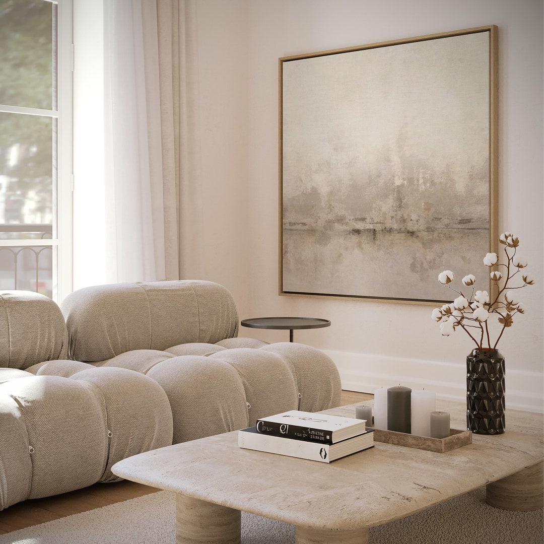 Neutral Canvas Minimalist Wall Art, Square Landscape Print, Abstract ...