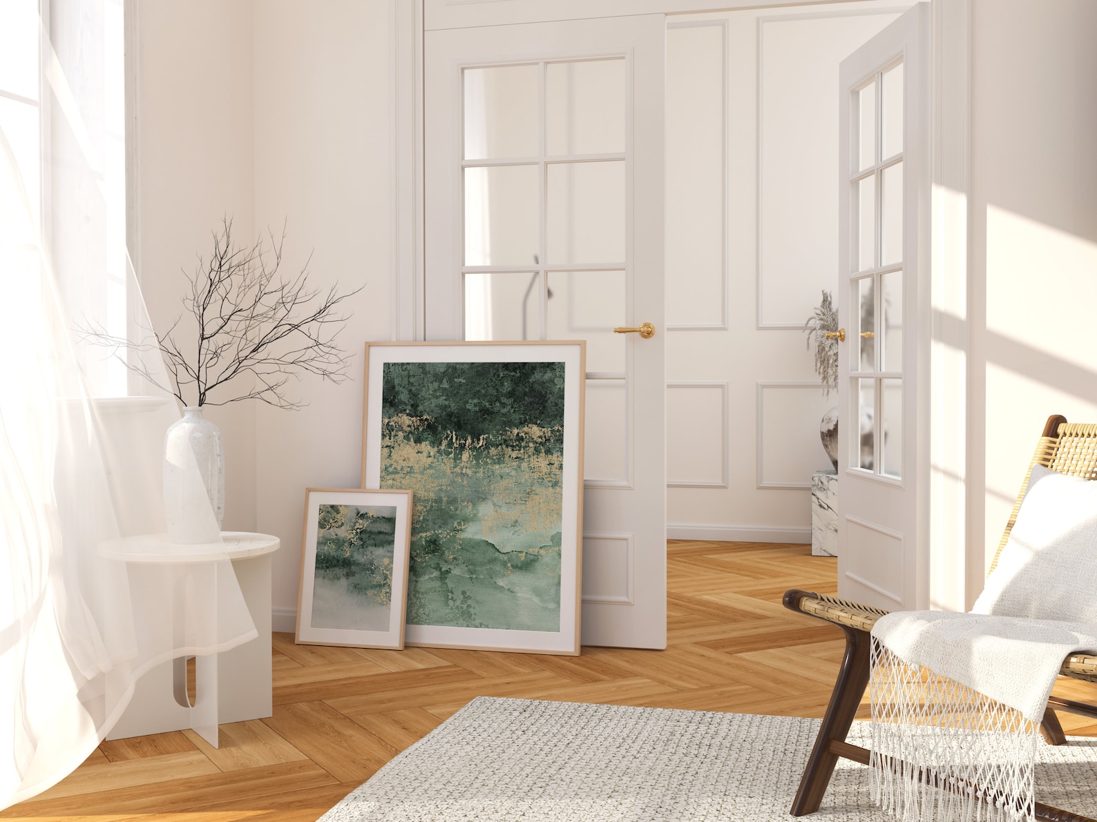 Green and Gold Wall Art Set of 3 Gallery Wall Set Modern Etsy