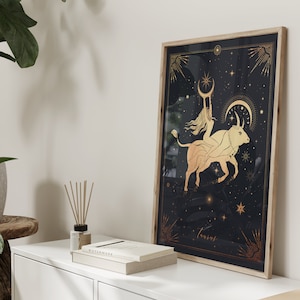 Taurus Poster Gift Print · Zodiac Wall Art · Zodiac Print · Black and Gold Decor, Astrology Wall Decor, Birthday Gift, Best Friend Gift Boho