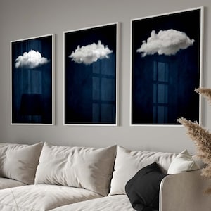 Blaue Wolke Wand Kunst Drucke, 3er-Set Prints, Dunkelblaue Marine Wand Kunst, Galerie Wand Kunst, Minimalistische Wand Kunst, Großes Wohnzimmer Dekor, Indigo