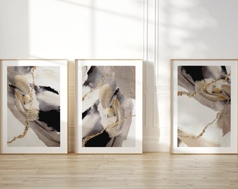 Beige Brown Gold Abstract Prints · Set of 3 Prints · Abstract Art · Gallery Wall Set · Neutral Wall Decor · 3 Piece Wall Art · Poster Art