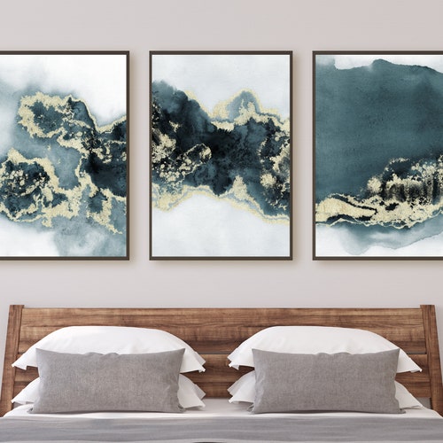 Black and Gold Boho Wall Art Set of 3 Minimalist Wall Art Etsy