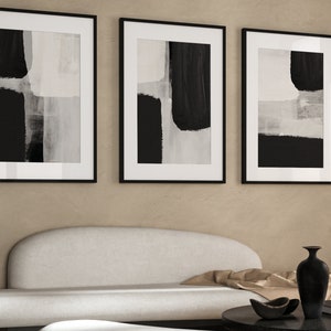 3er Set Schwarz-Weiß-Drucke, Graue Wandkunst, Abstrakte Kunst, Minimalistische Wandkunst, Galerie Wand-Set, Wohnzimmer Wanddekor, Japandi Decor