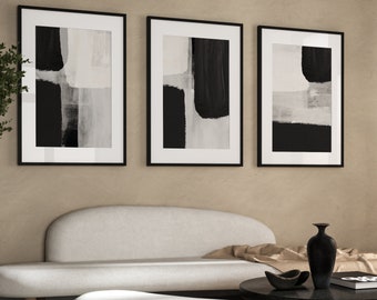 Set of 3 Black & White Prints, Grey Wall Art, Abstract Art, Minimalist Wall Art, Gallery Wall Set, Living Room Wall Decor, Japandi Decor