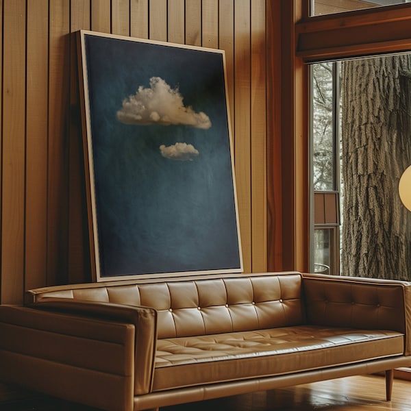 Art mural vintage sur toile Moody Clouds, peinture de décoration de ferme moderne, décoration cottagecore zen, grand cadre artistique, décoration de salon minimaliste